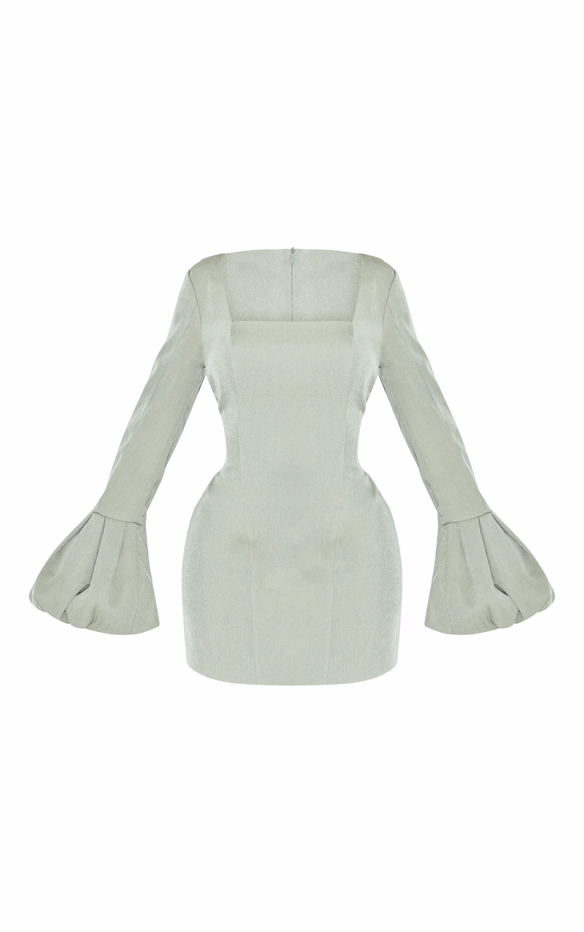 Shape Olive Woven Square Neck Puffball Sleeve Mini Dress