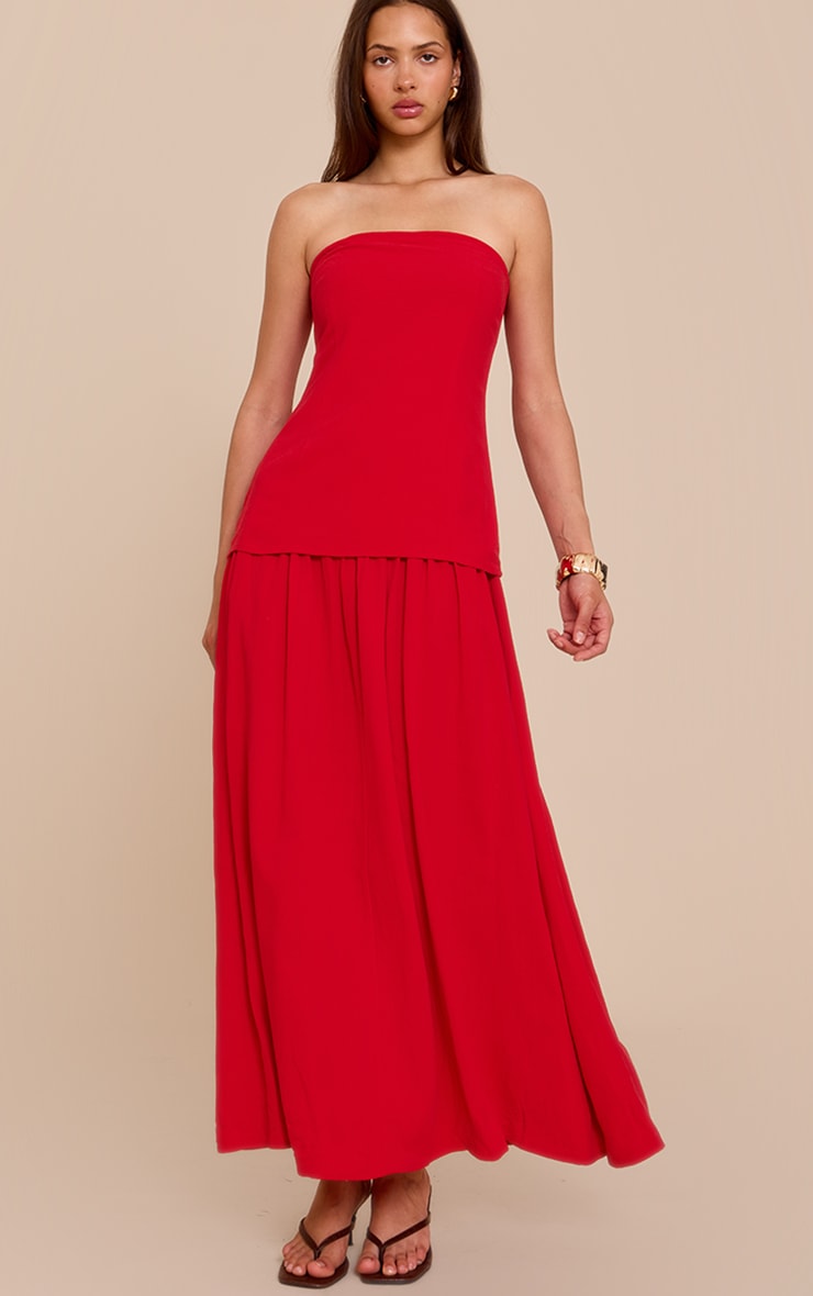 Red Bandeau Long Line Maxi Dress
