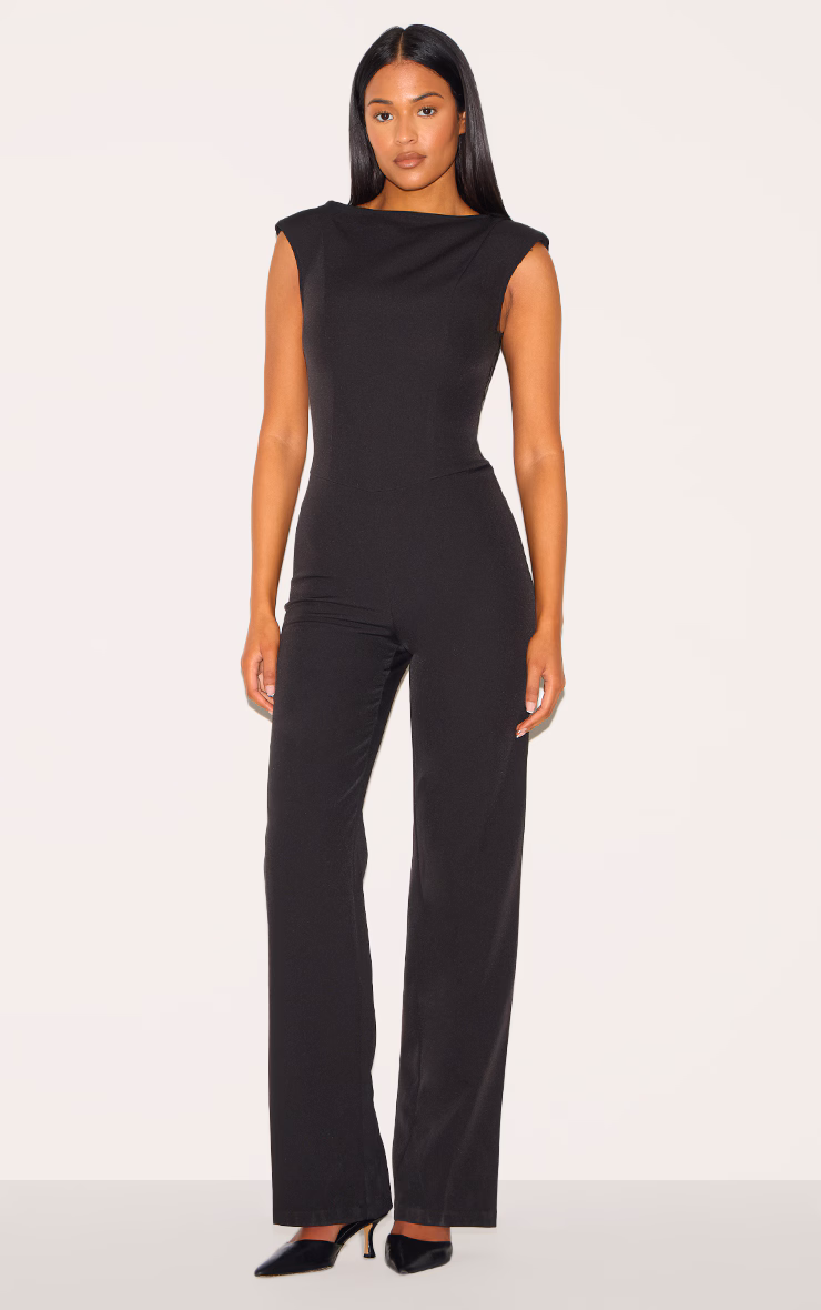 Tall Black Sleeveless Woven Wide Leg Jumpsuit