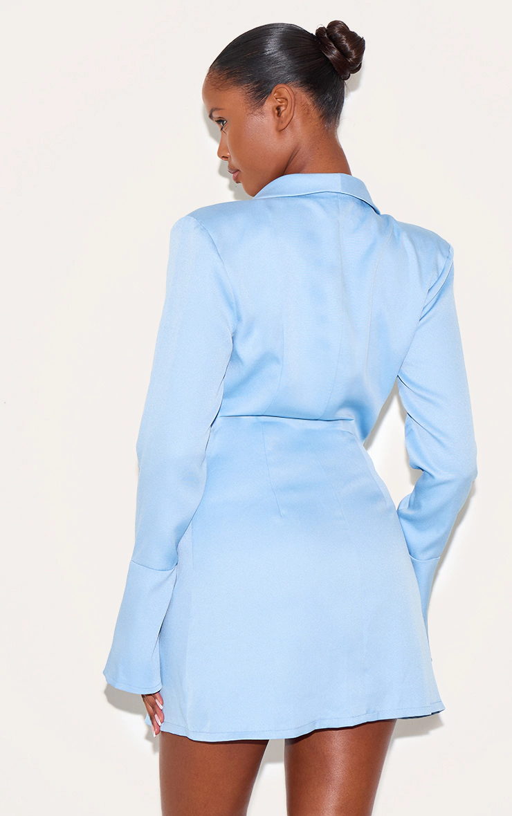 Light Blue Double Breasted Flute Sleeve Blazer Dress