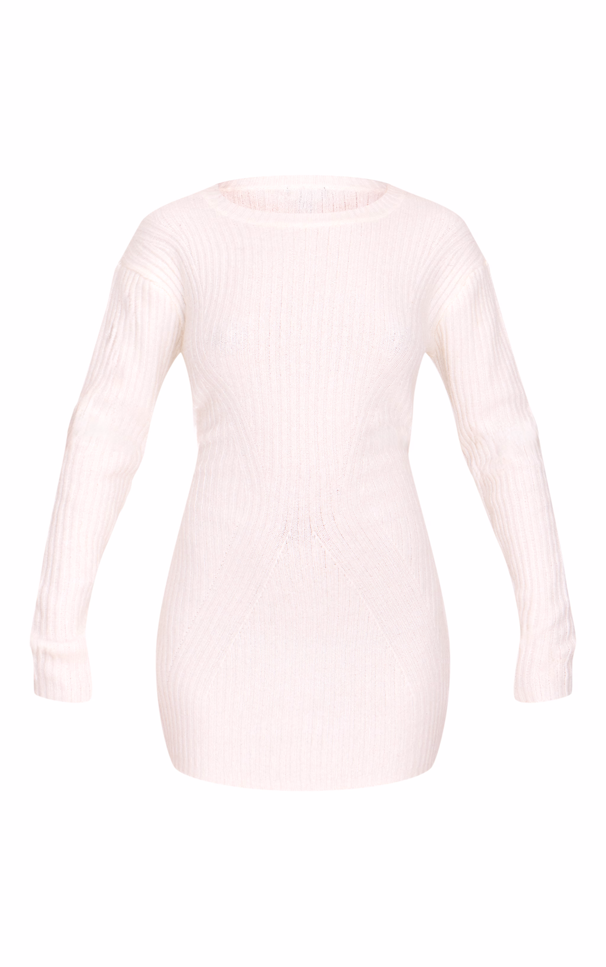 Cream Soft Textured Rib Knit Mini Dress