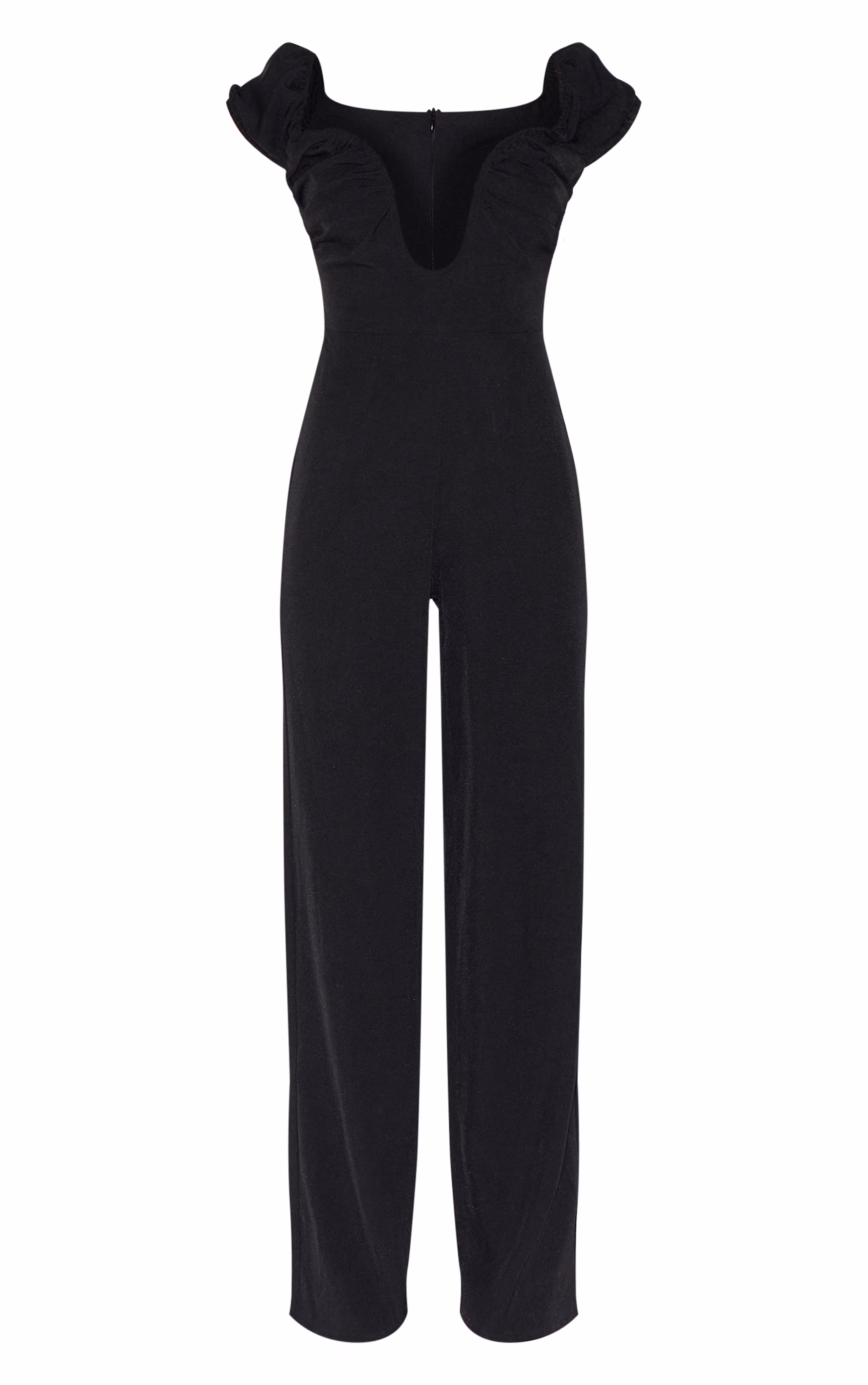 Black Woven Plunge Straight Leg Jumpsuit