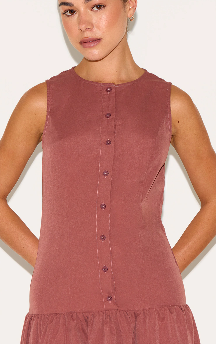 Rust Button Down Drop Waist Maxi Dress