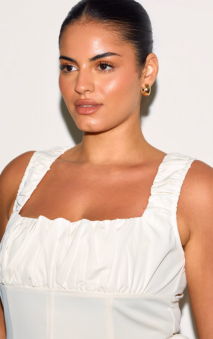 Plus Cream Ruched Tiered  Corset Skater Dress