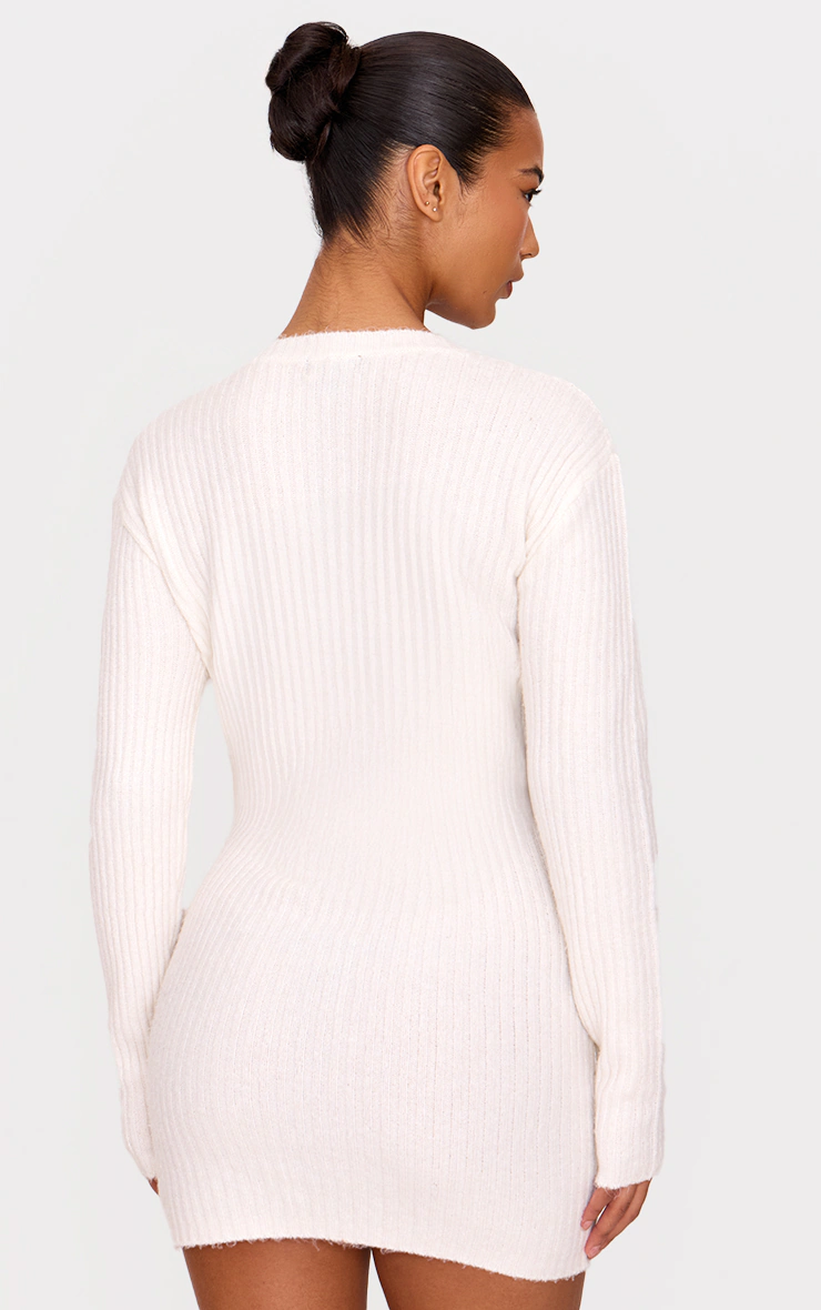 Cream Soft Textured Rib Knit Mini Dress