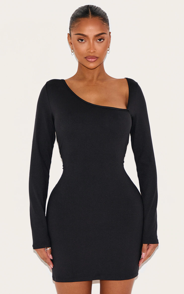 Shape Black Sculpt Asymmetric Neck Mini Dress