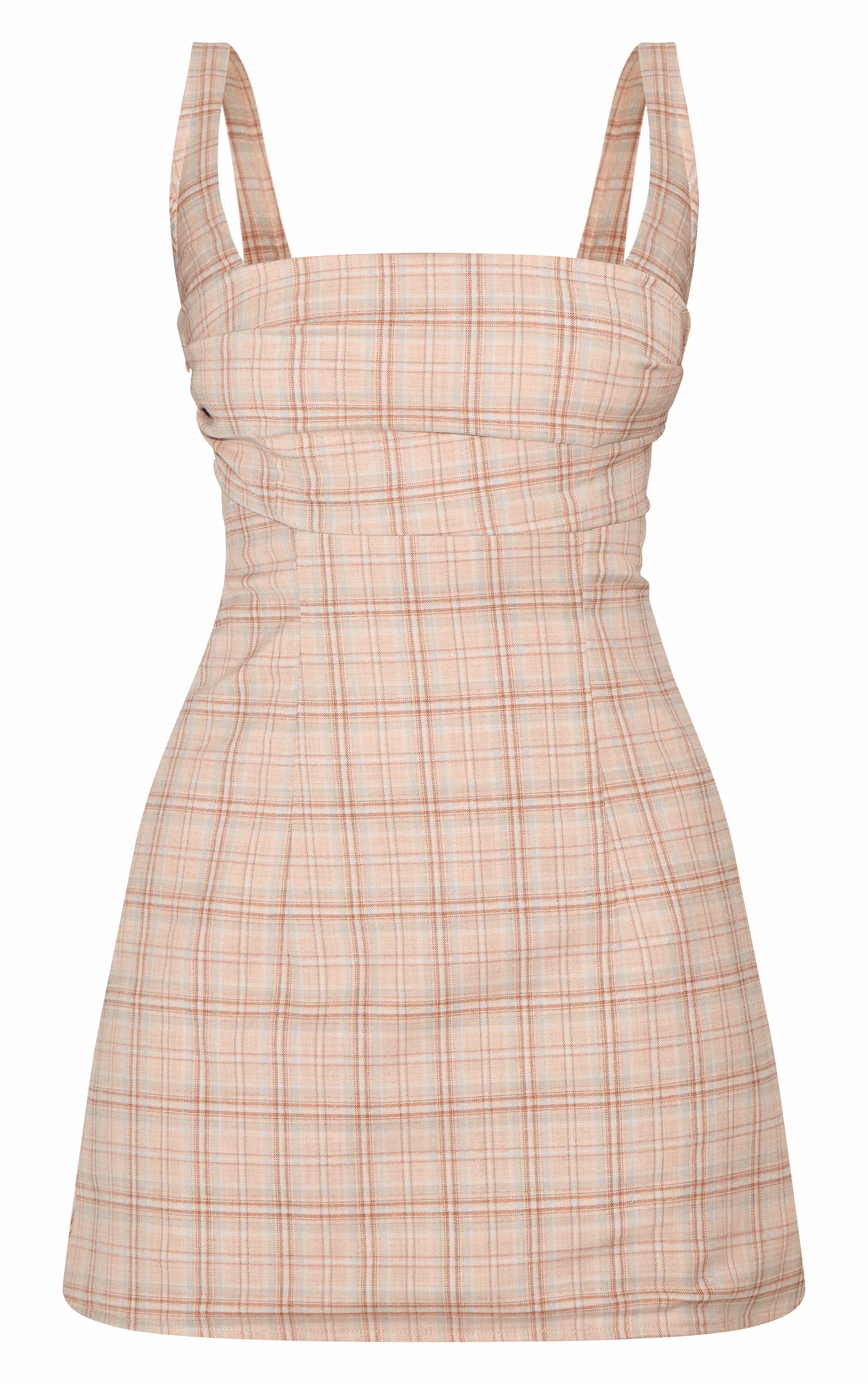Beige Multi Checked Bodice A-line Dress