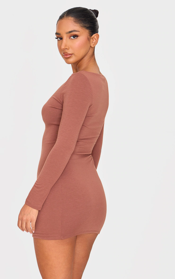 Petite Chocolate Contour Jersey Boat Neck Long Sleeve Dress