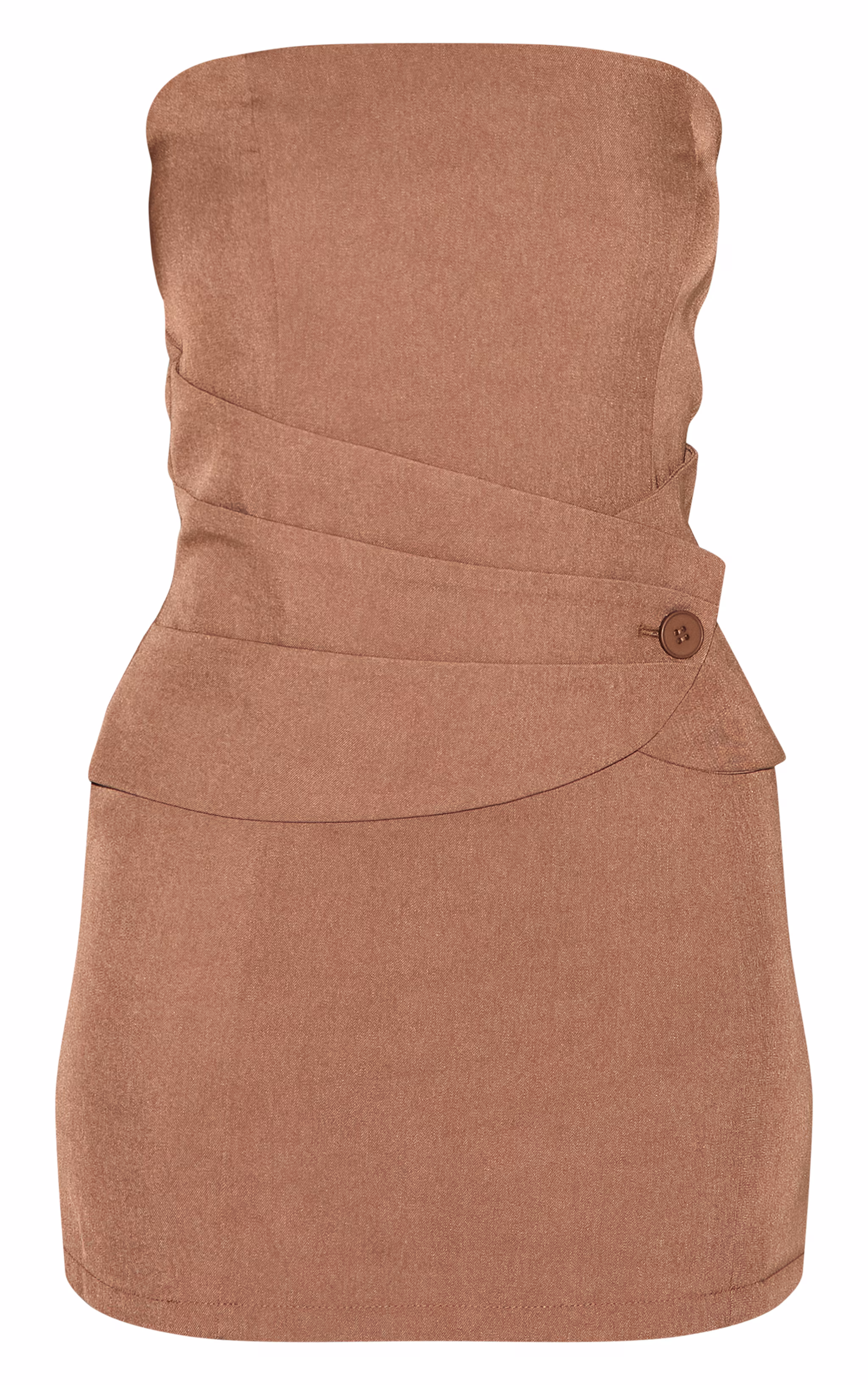 Chocolate Woven Wrap Button Bandeau Mini Dress