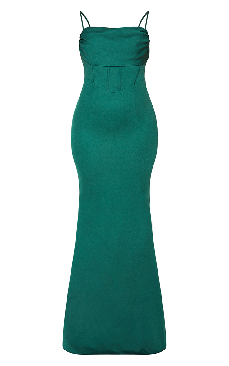 Emerald Green Corset Draped Strappy Bridesmaid Dress