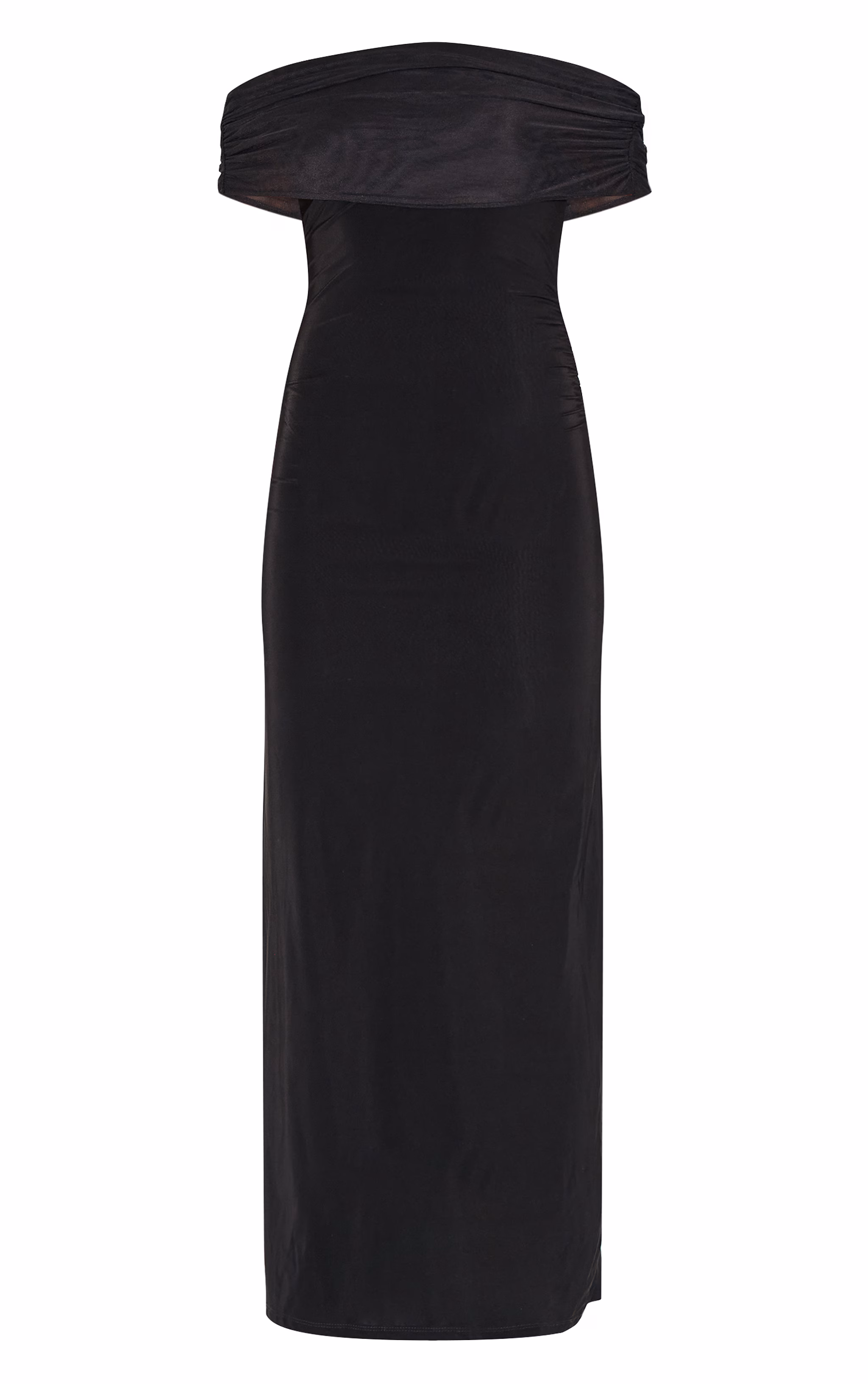 Black Double Layer Slinky Mesh Overlay Maxi Dress