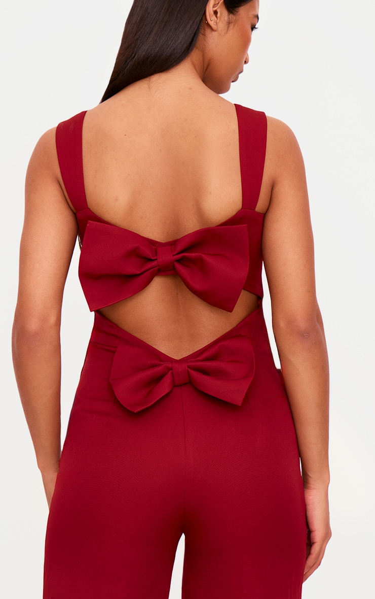 Burgundy Woven Cut Out Bow Detail Jumpsuit
