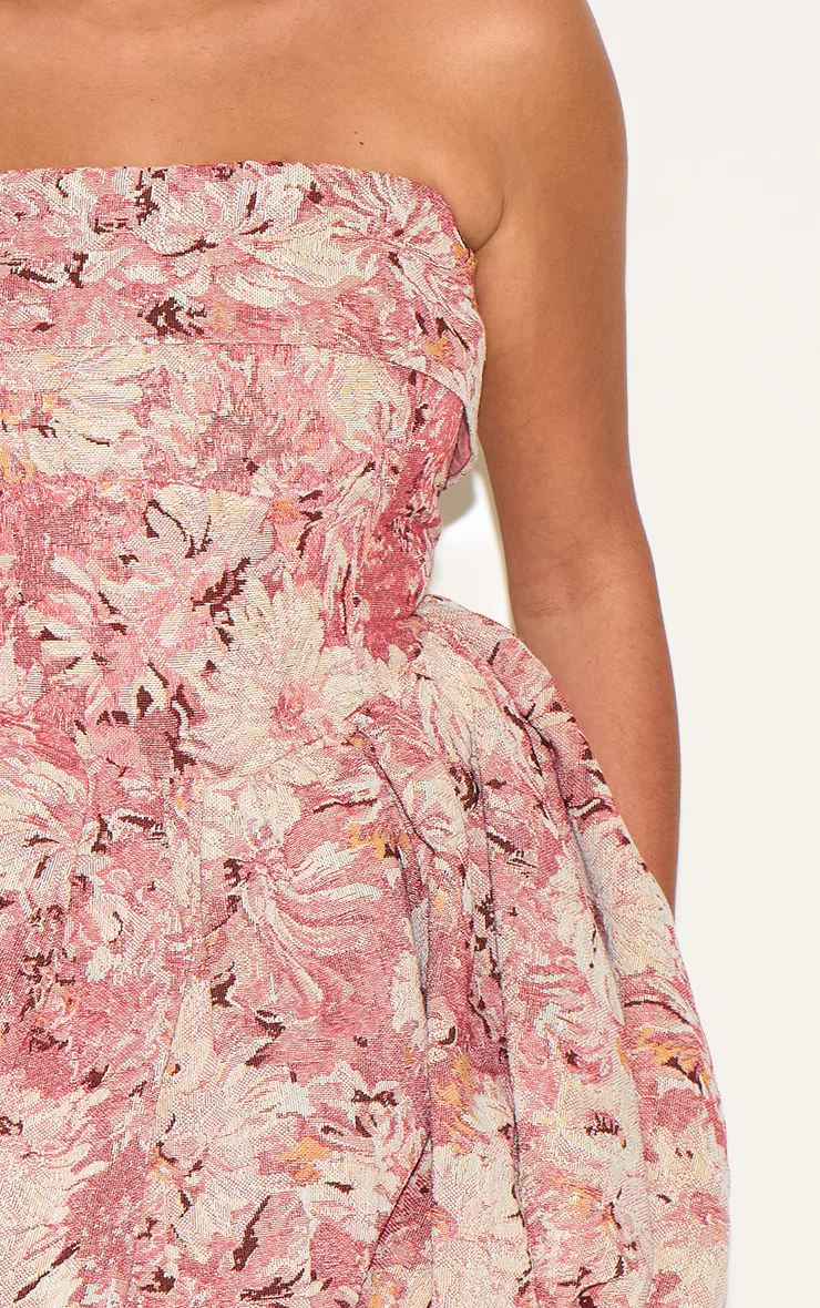 Plus Pink Floral Tapestry Bandeau Extreme Puffball Dress