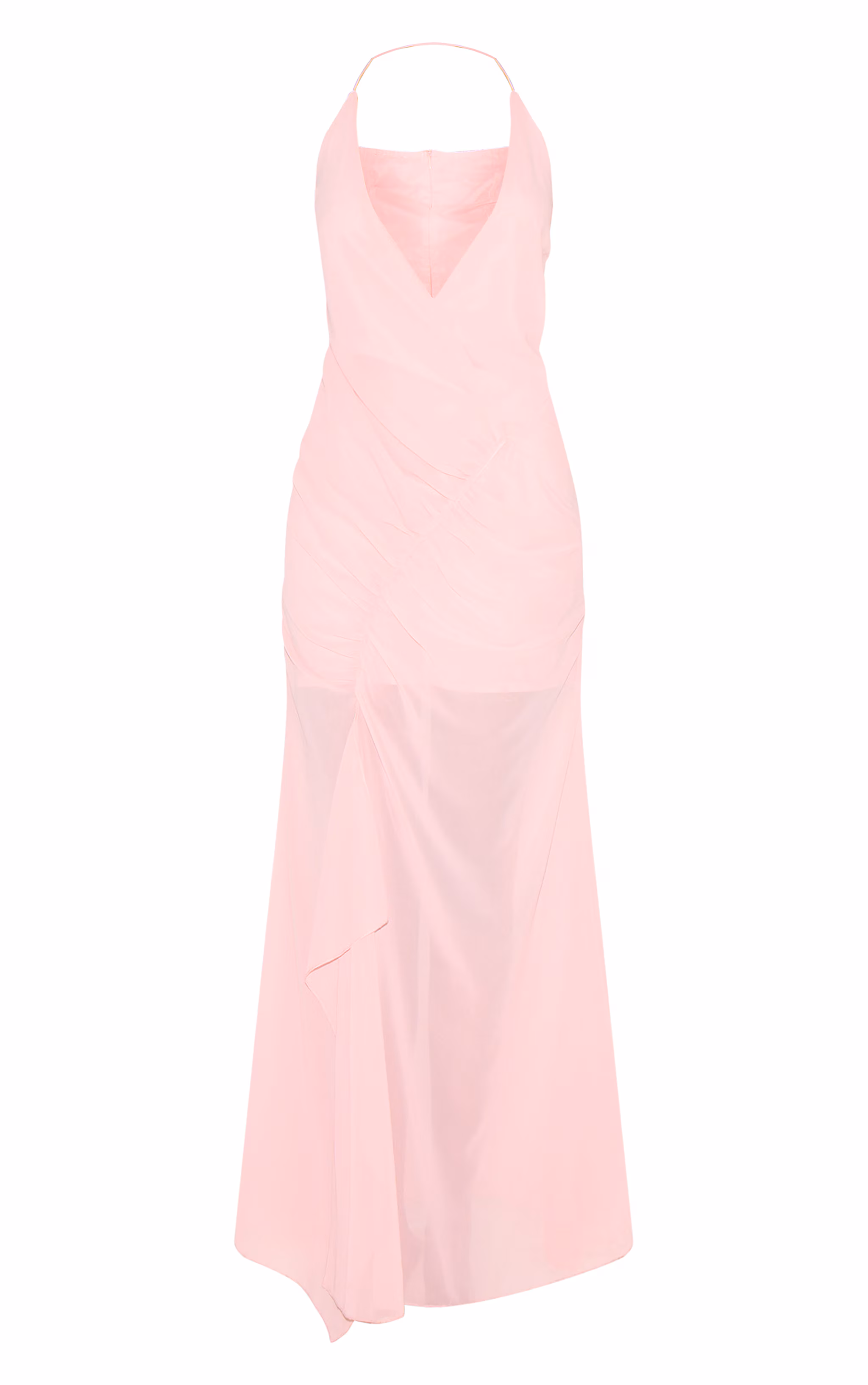 Pale Rose Chiffon Asymmetric Ruched Maxi Dress