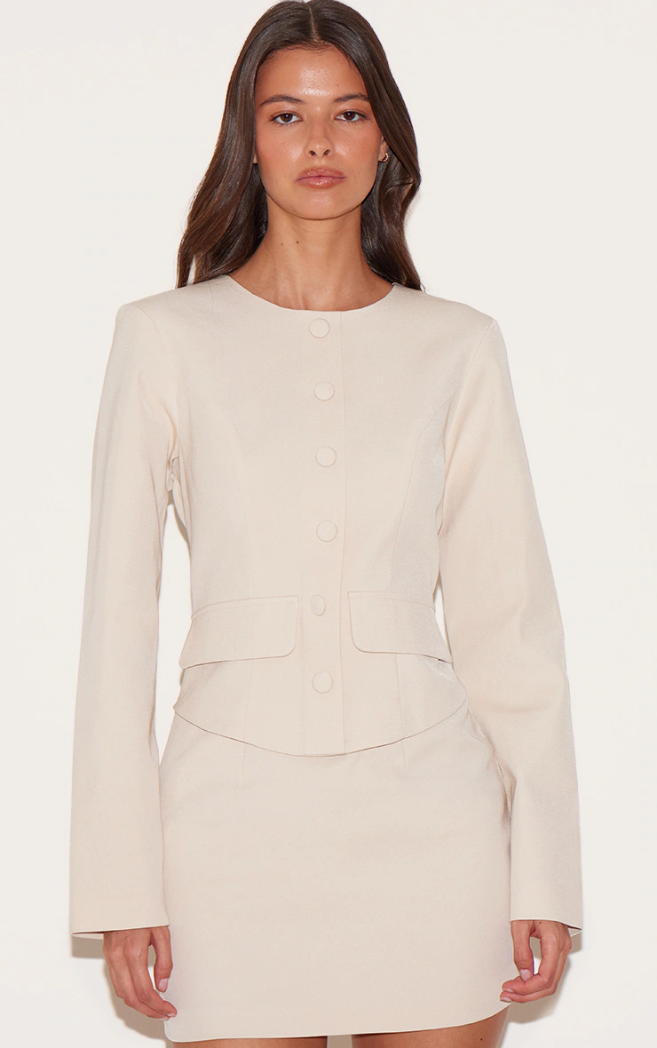 Almond Woven Tailored Button Detail Mini Dress