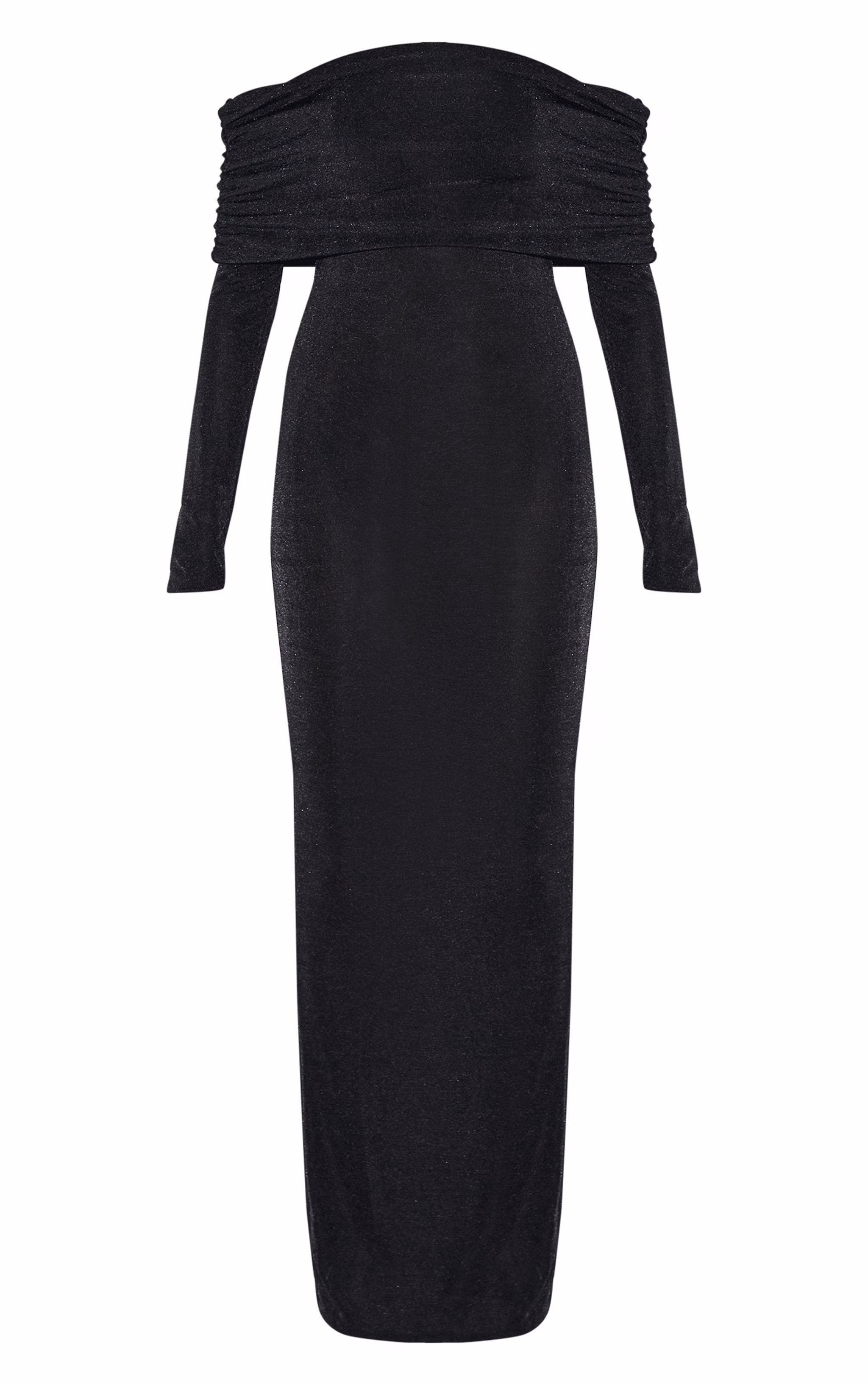 Black Acetate Slinky Bardot Long Sleeve Maxi Dress