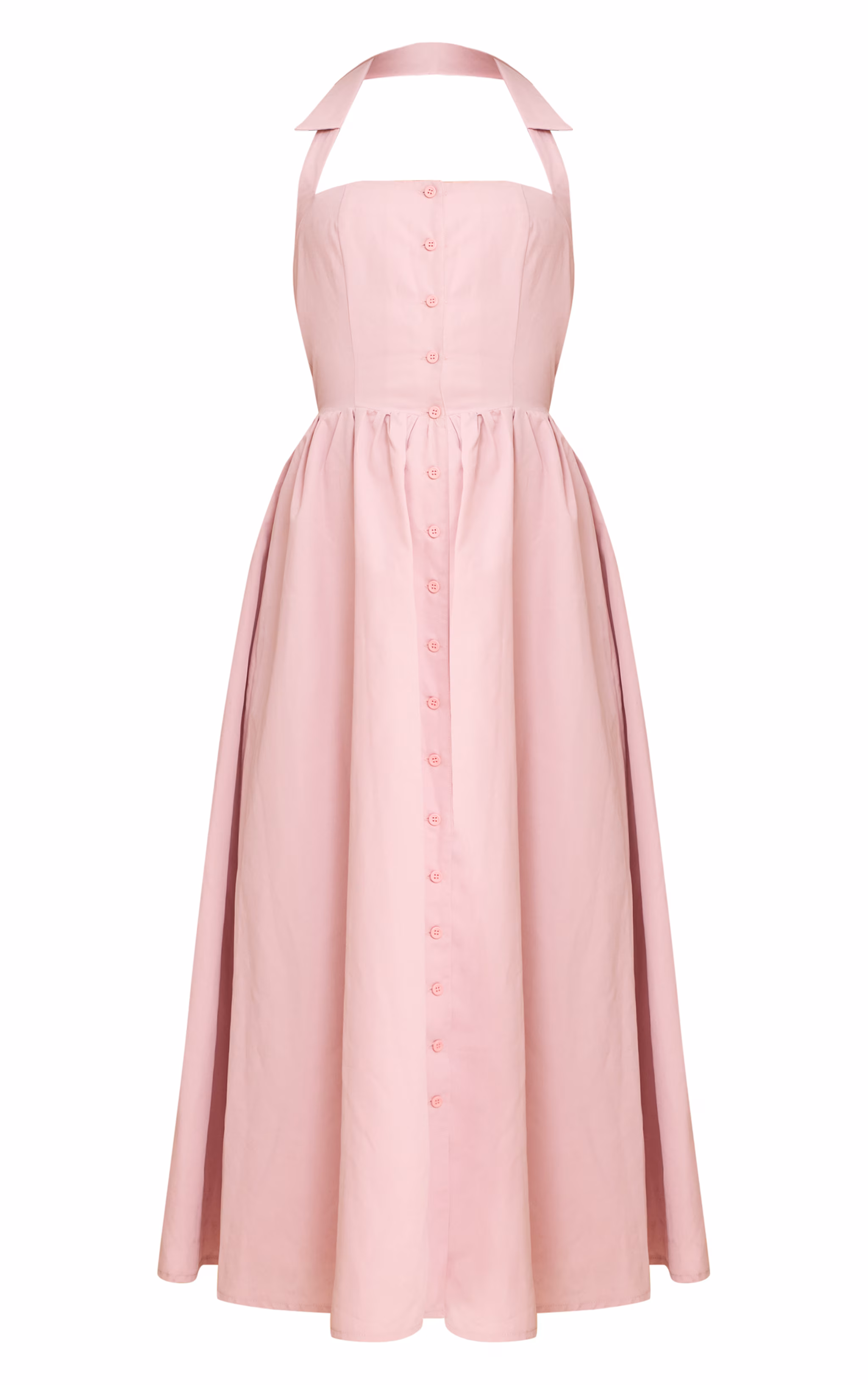 Dusty Pink Woven Button Collar Midaxi Dress