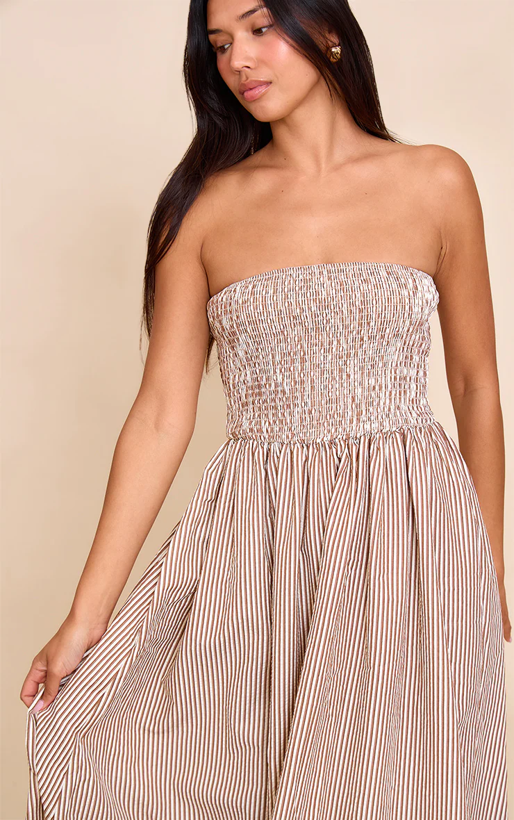 Chesnut Striped Bandeau Maxi Dress