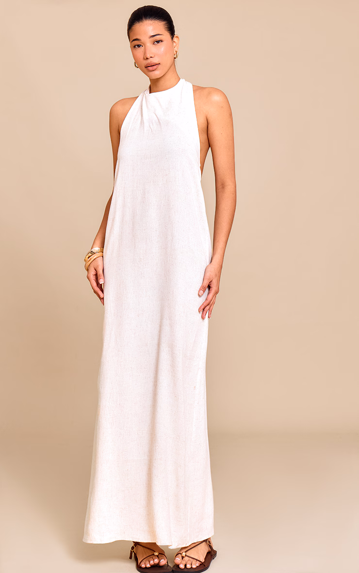 Natural Textured Scoop Back Maxi Dress