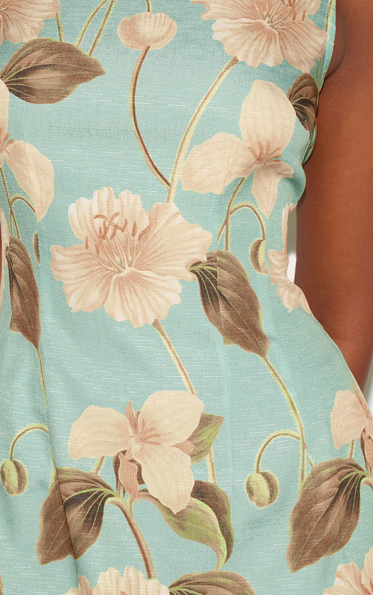 Green Boat Neck Linen Shift Dress