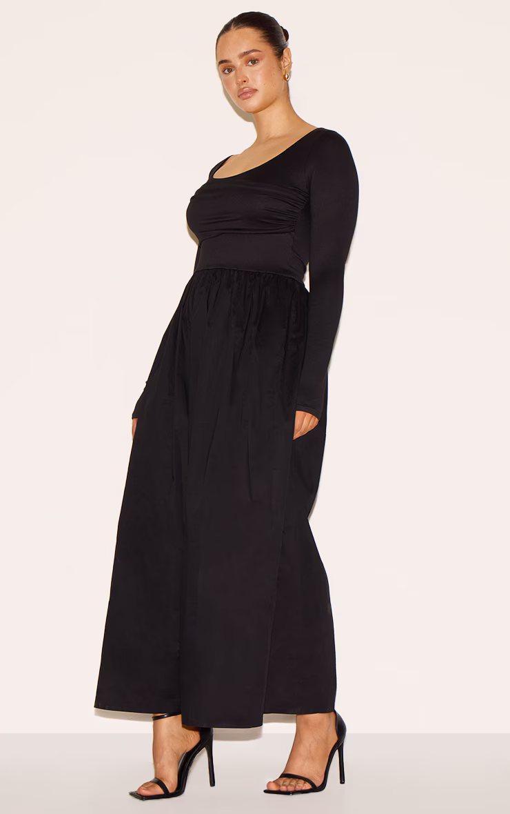 Shape Black Scoop Neck Ruched Bust Maxi Shift Dress
