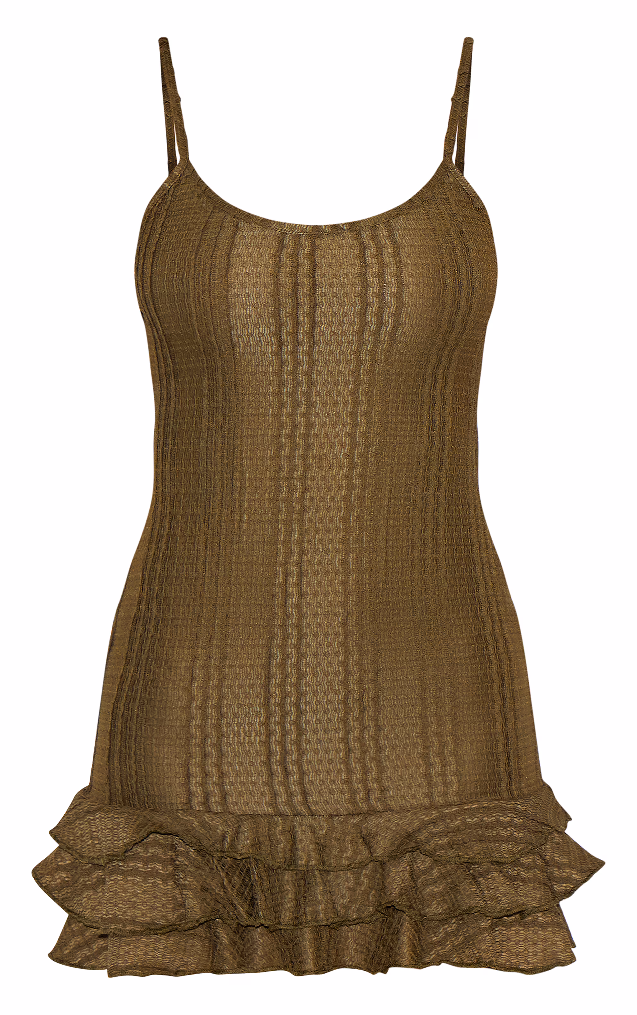 Olive Textured Strappy Frill Hem Bodycon Dress