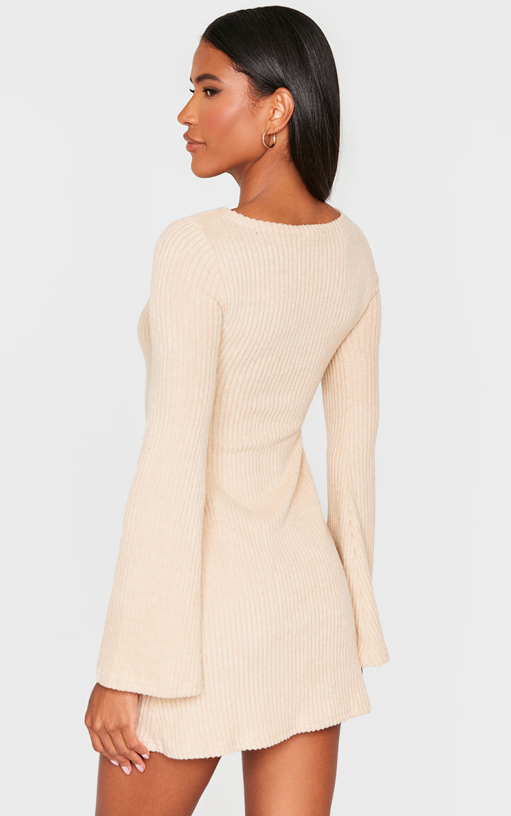 Camel Rib Flared Sleeve Shift Dress