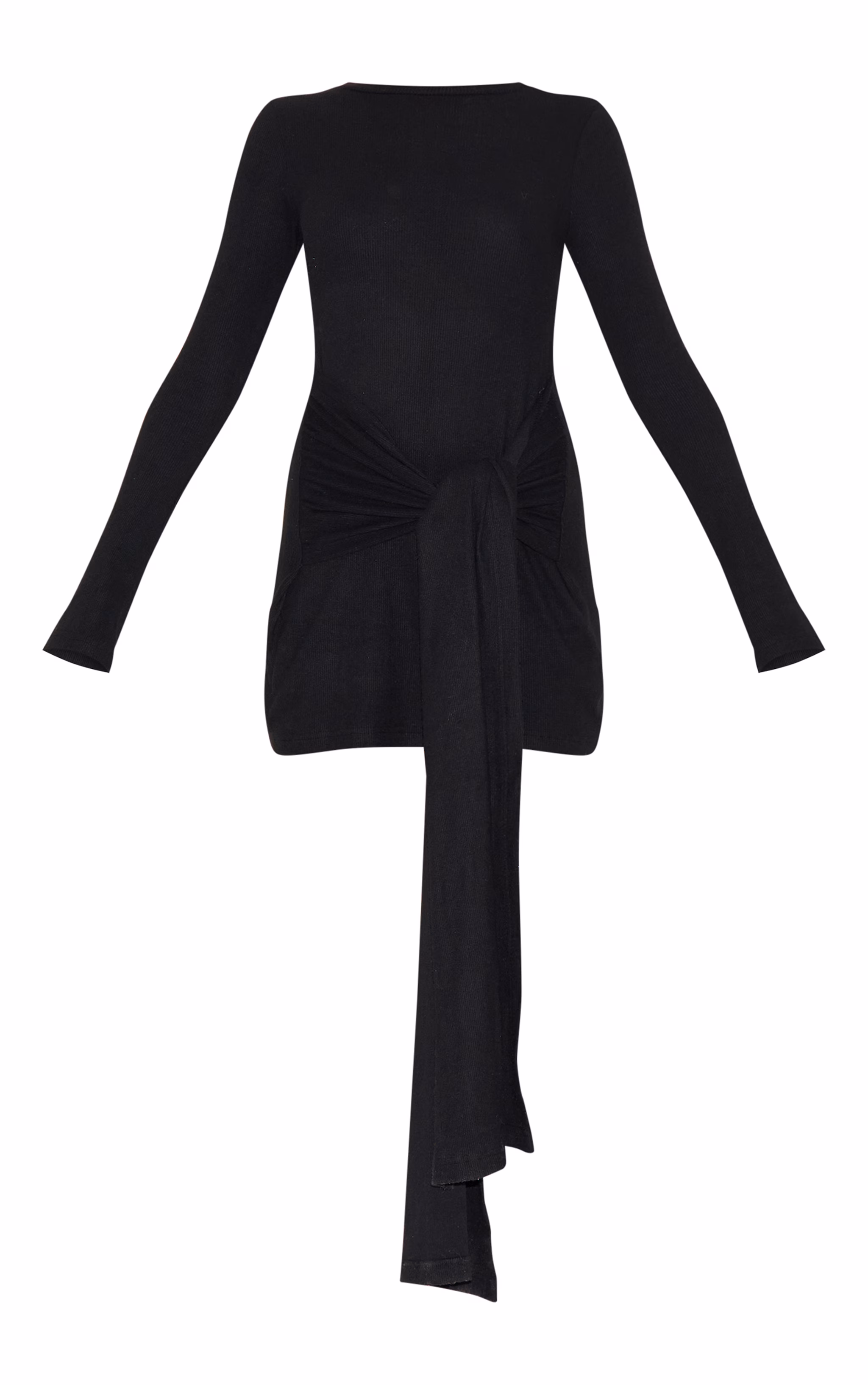 Black Heavy Brushed Rib Wrap Tie Bodycon Dress