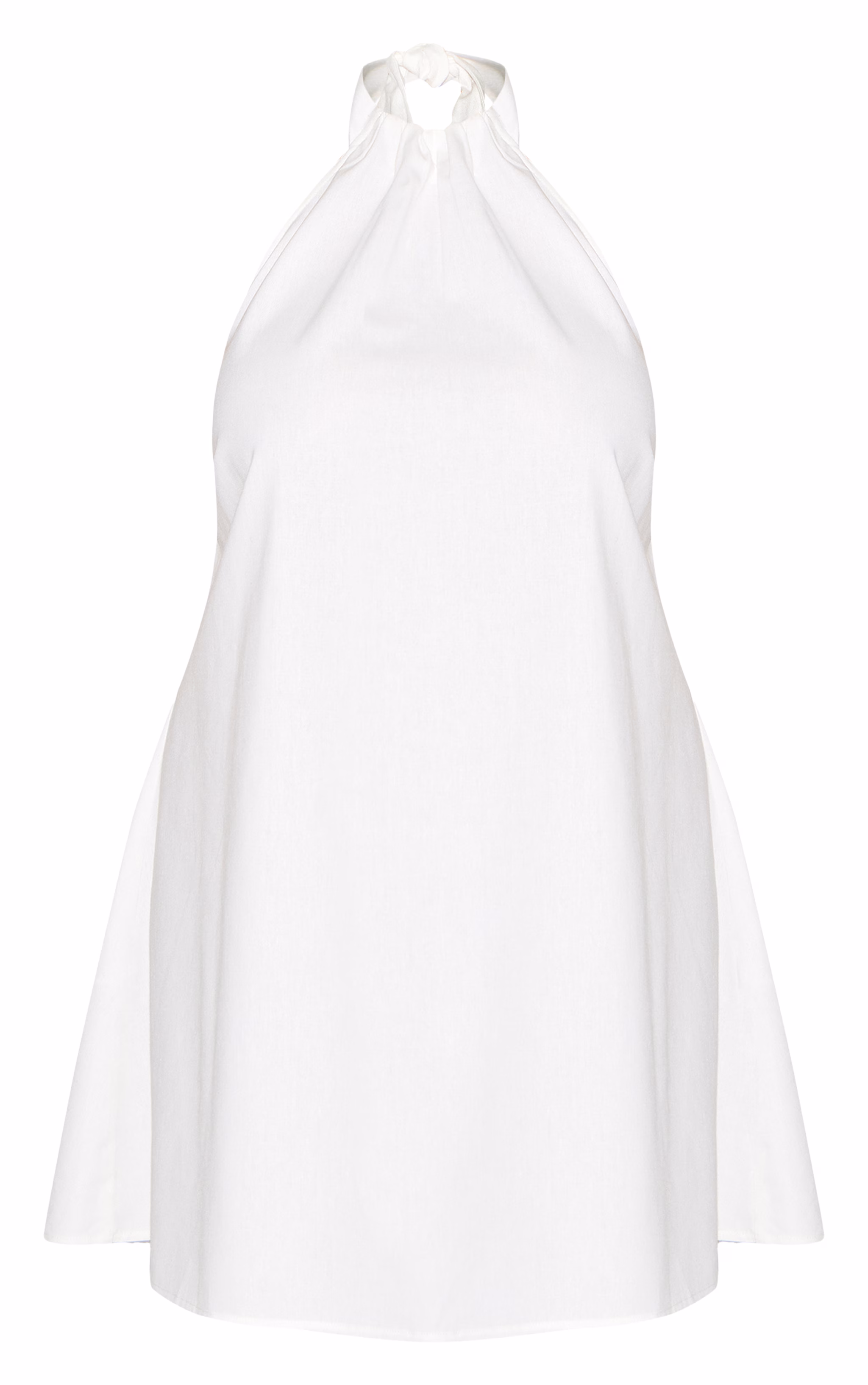 Plus White Linen-Blend Ruched Halterneck Shift Dress