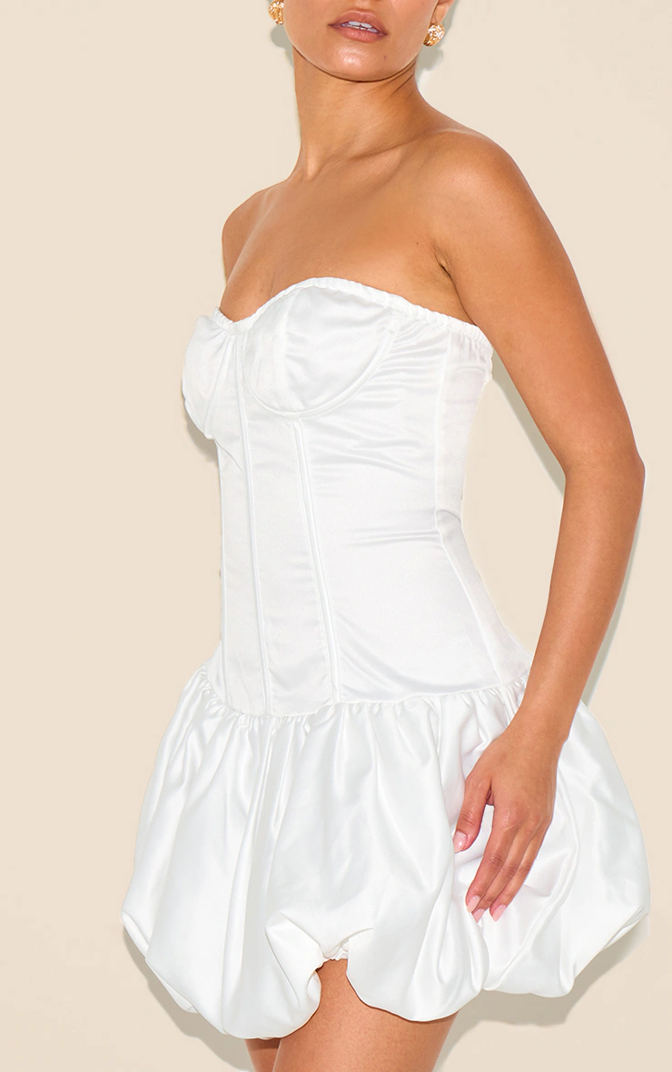 Petite White Satin Corset Puffball Dress