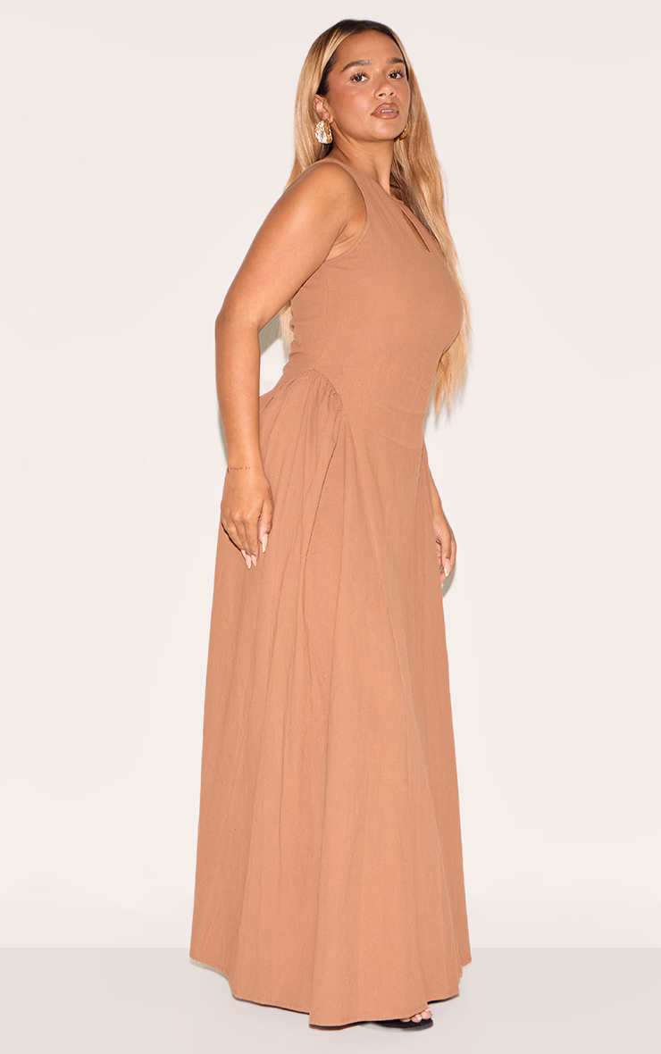 Shape Mocha Linen Look Key Hole Maxi Shift Dress