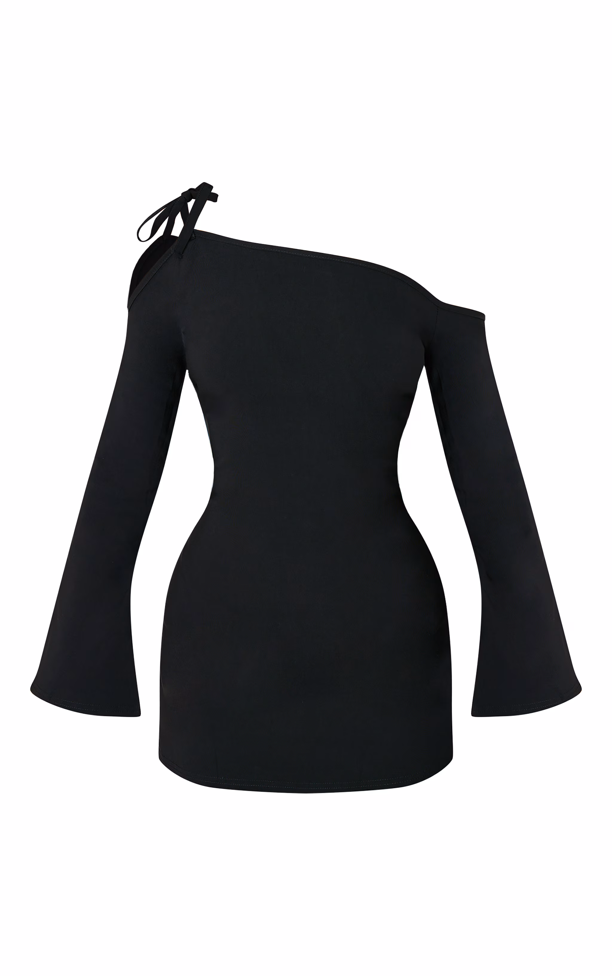 Petite Black Asymmetric One Shoulder Flared Sleeve Shift Dress