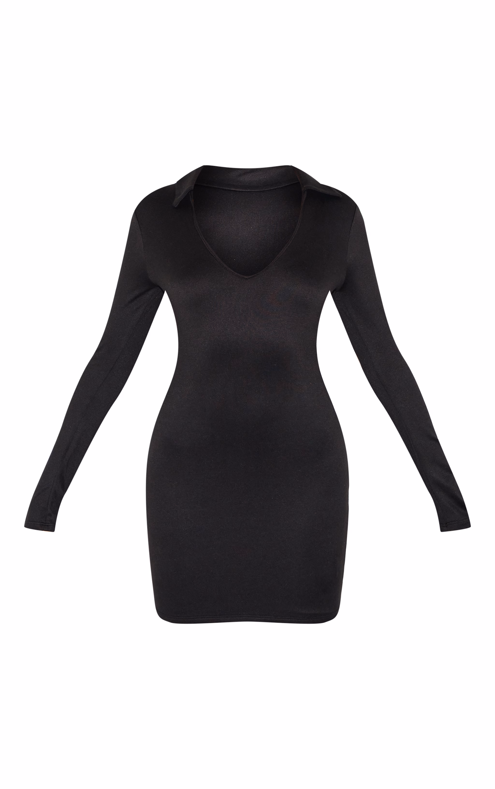 Black Double Contour Collar Detail Long Sleeve Bodycon Dress