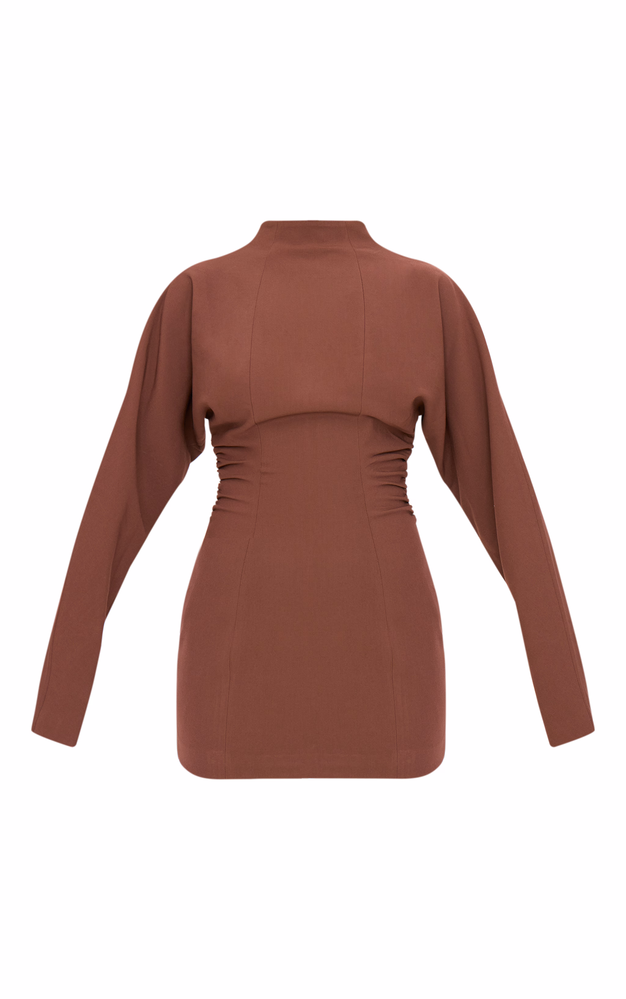 PLT Label Chocolate Batwing Sleeved Pleated Bodycon Dress