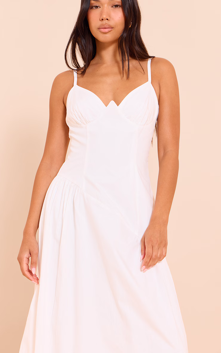 White Plunge Asymmetric Detail Maxi Dress