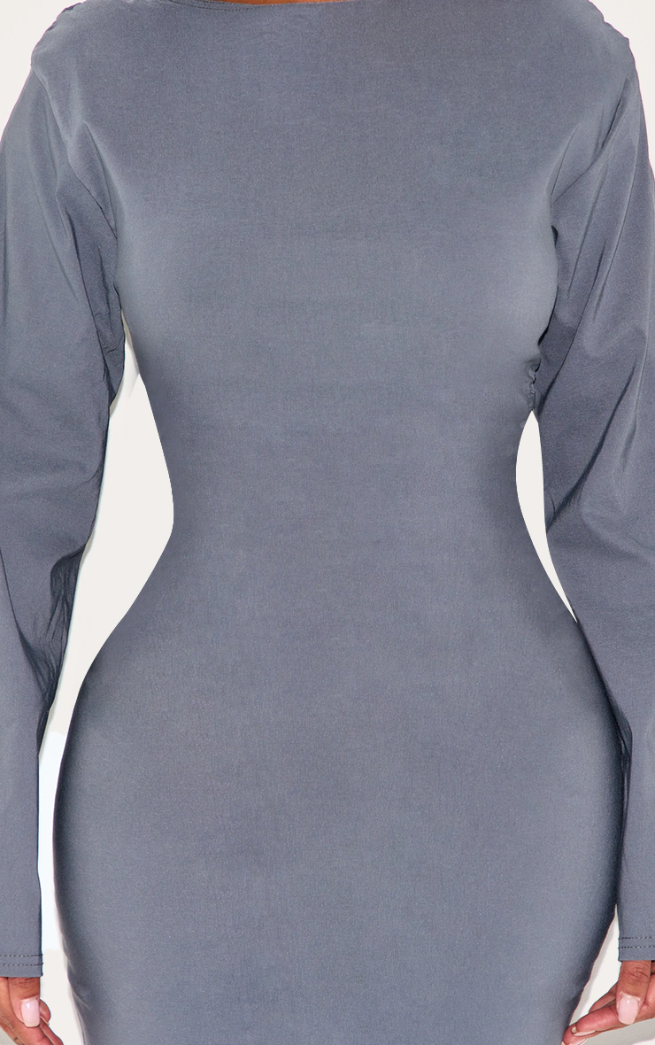 Shape Charcoal Stretch Woven Boat Neck Ruched Waist Mini Dress