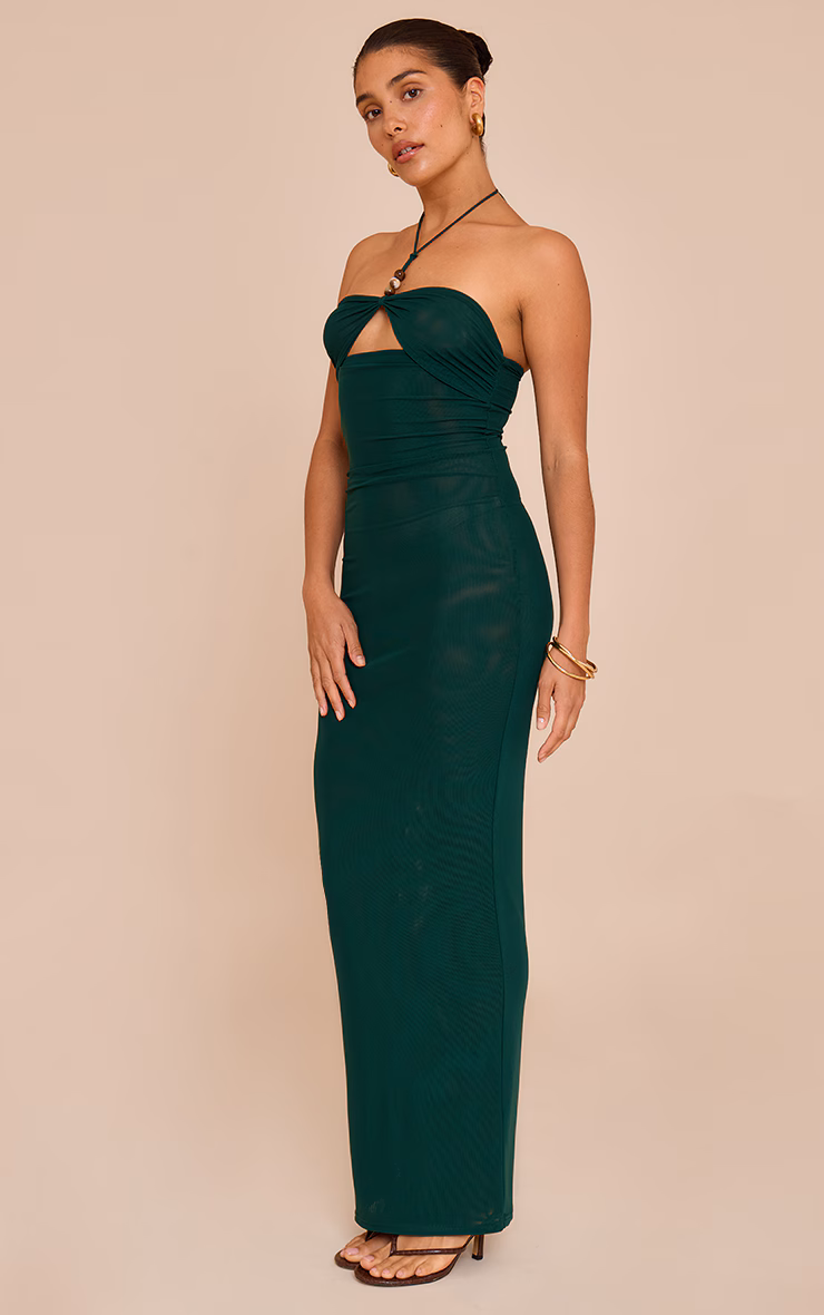 Petite Teal Halterneck Front Detail Maxi Dress