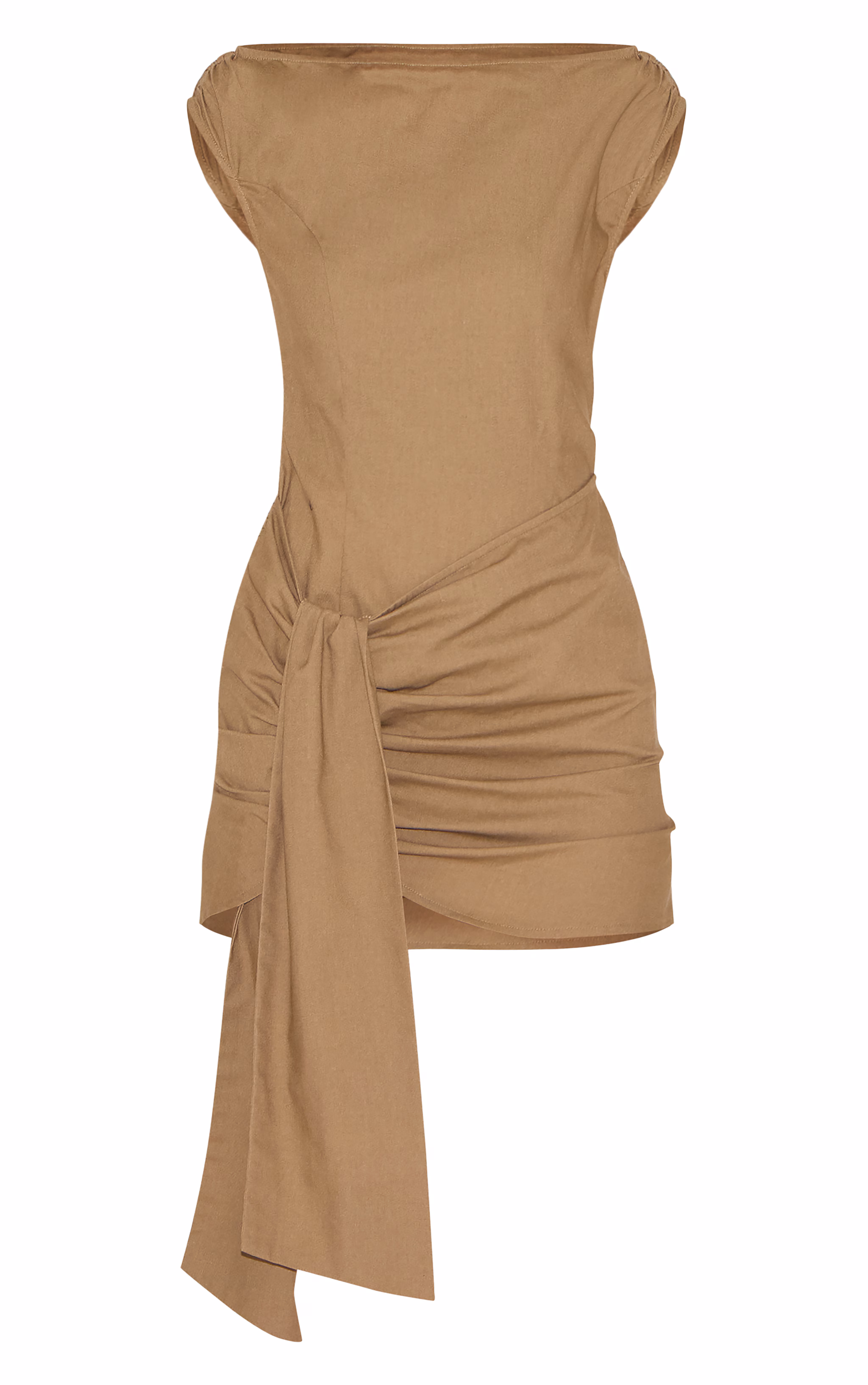 Khaki Wrap Detail Boatneck Bodycon Dress