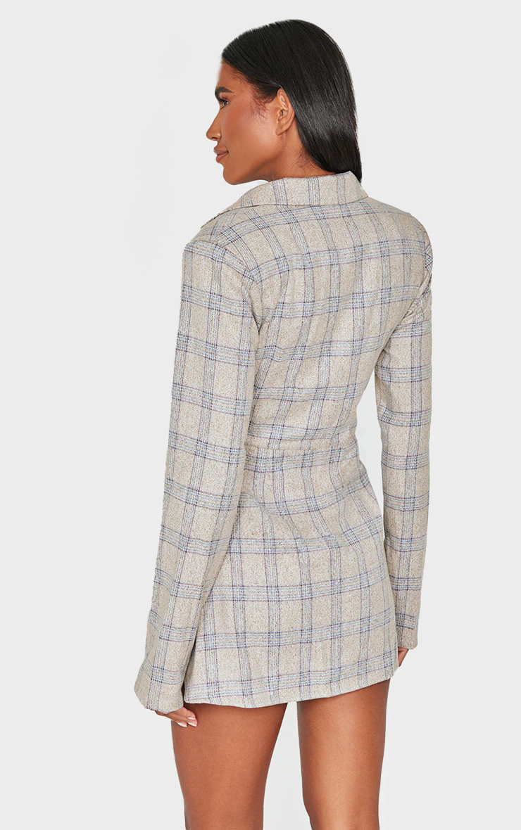Stone Check Cut Out Long Sleeved Blazer Dress