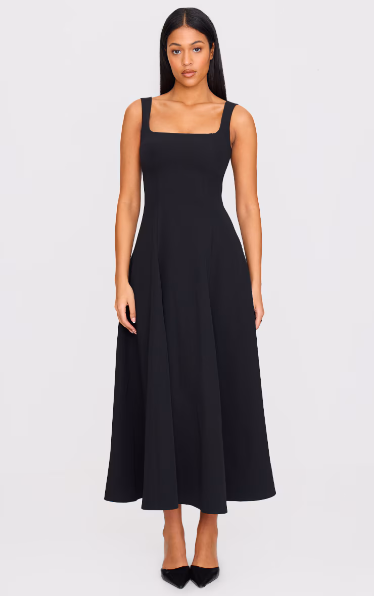 Tall Black Square Neck Midaxi Dress