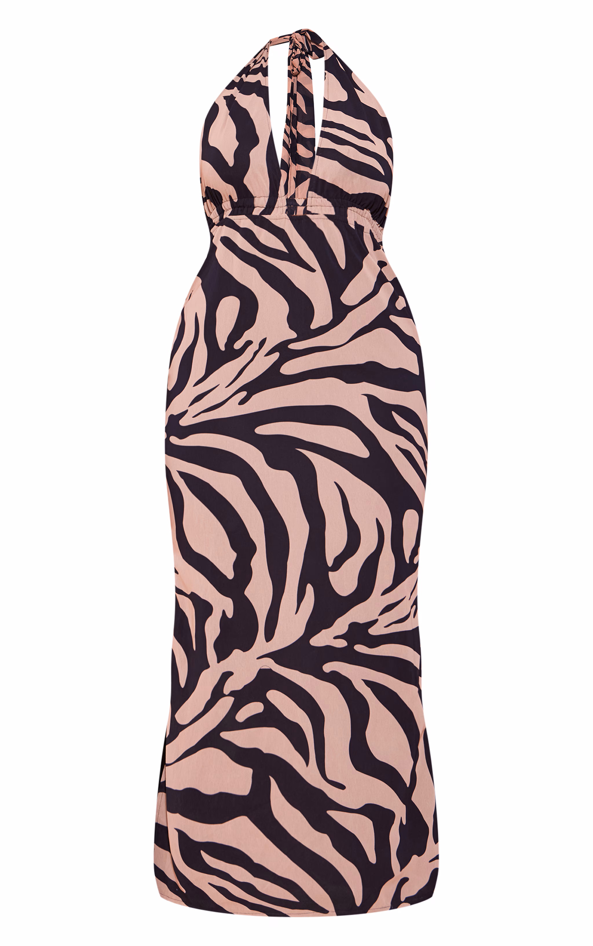 Plus Stone Zebra Printed Chiffon Halterneck Maxi Dress