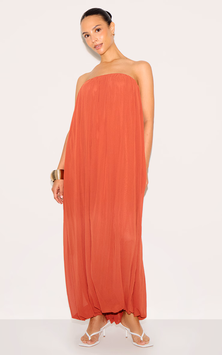 Petite Rust Bandeau Chiffon Puffball Maxi Dress