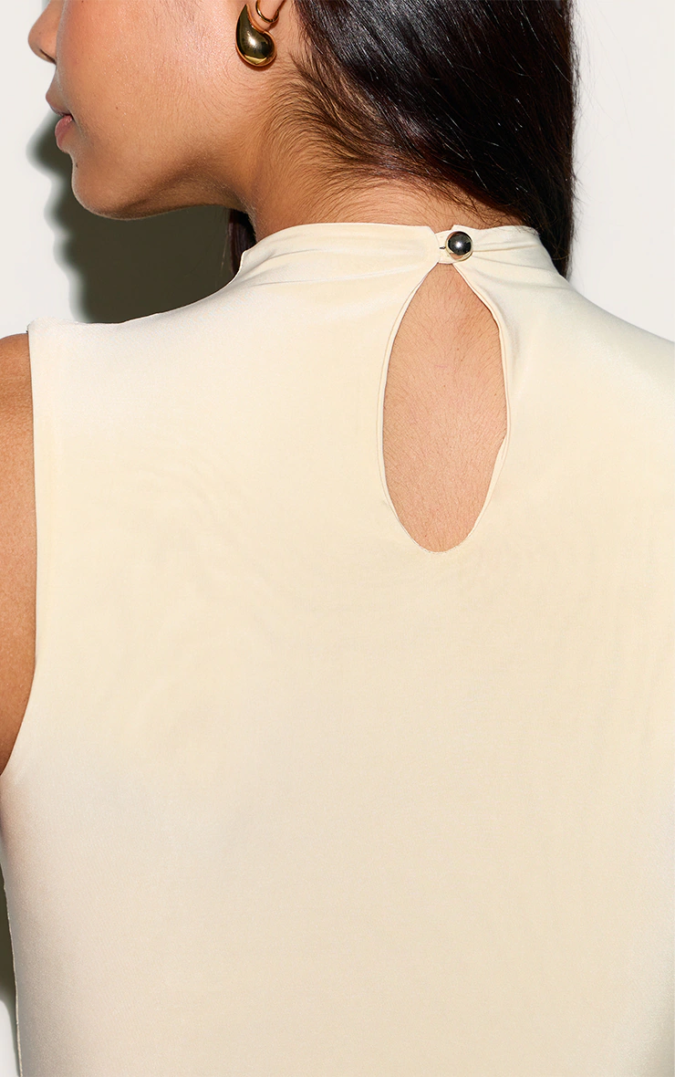 Tall Almond Double Layer High Neck Sleeveless Maxi Dress