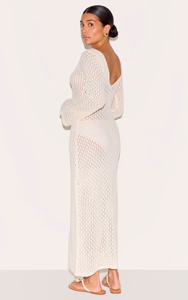 Petite Cream Knit V Neck Maxi Dress