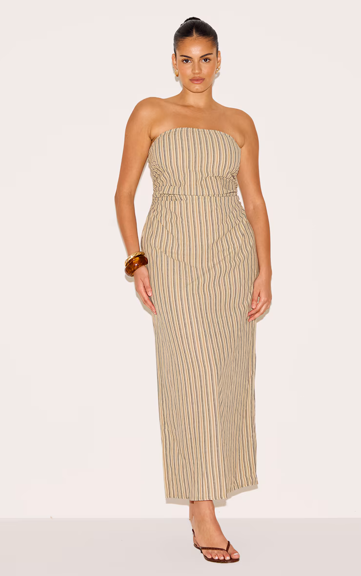 Plus Stone Striped Bandeau Ruched Shift Dress