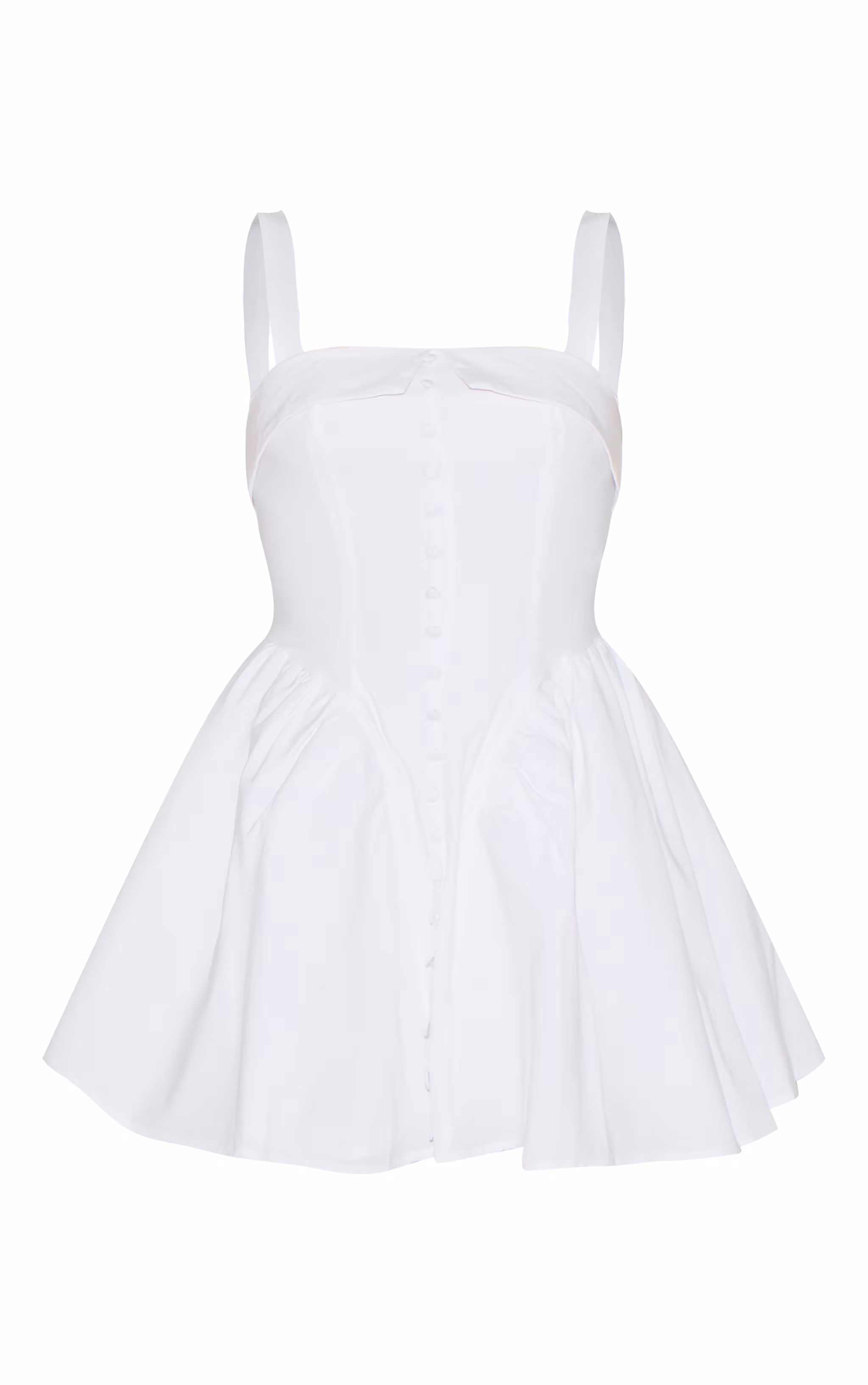 White V Waist Button Down Shift Dress
