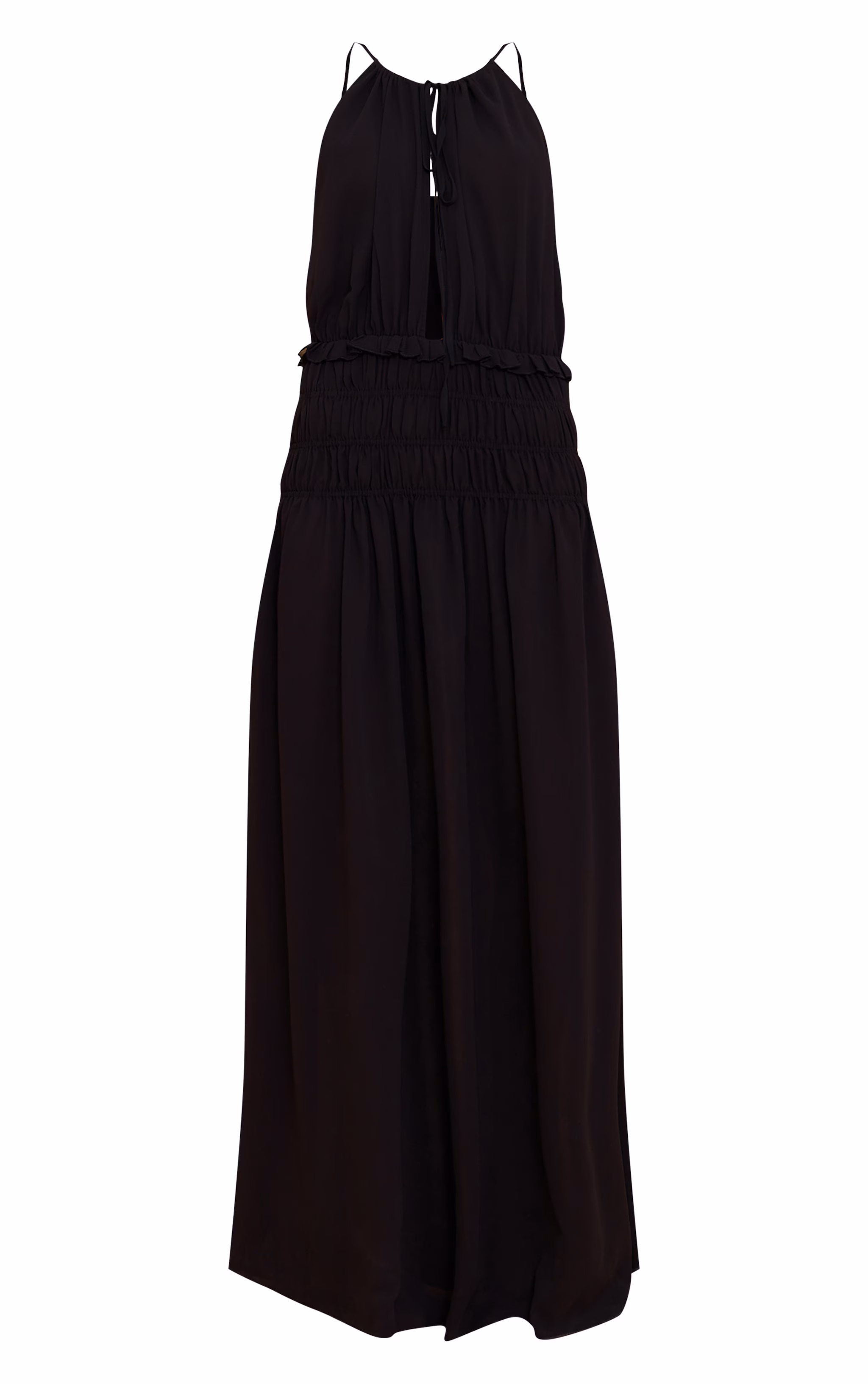 Black Chiffon Shirred Maxi Dress