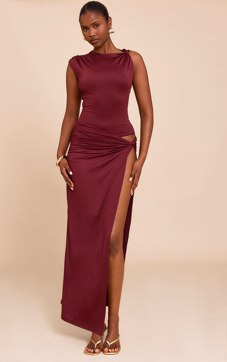 Dark Plum Ruched Cut Out Maxi Dress