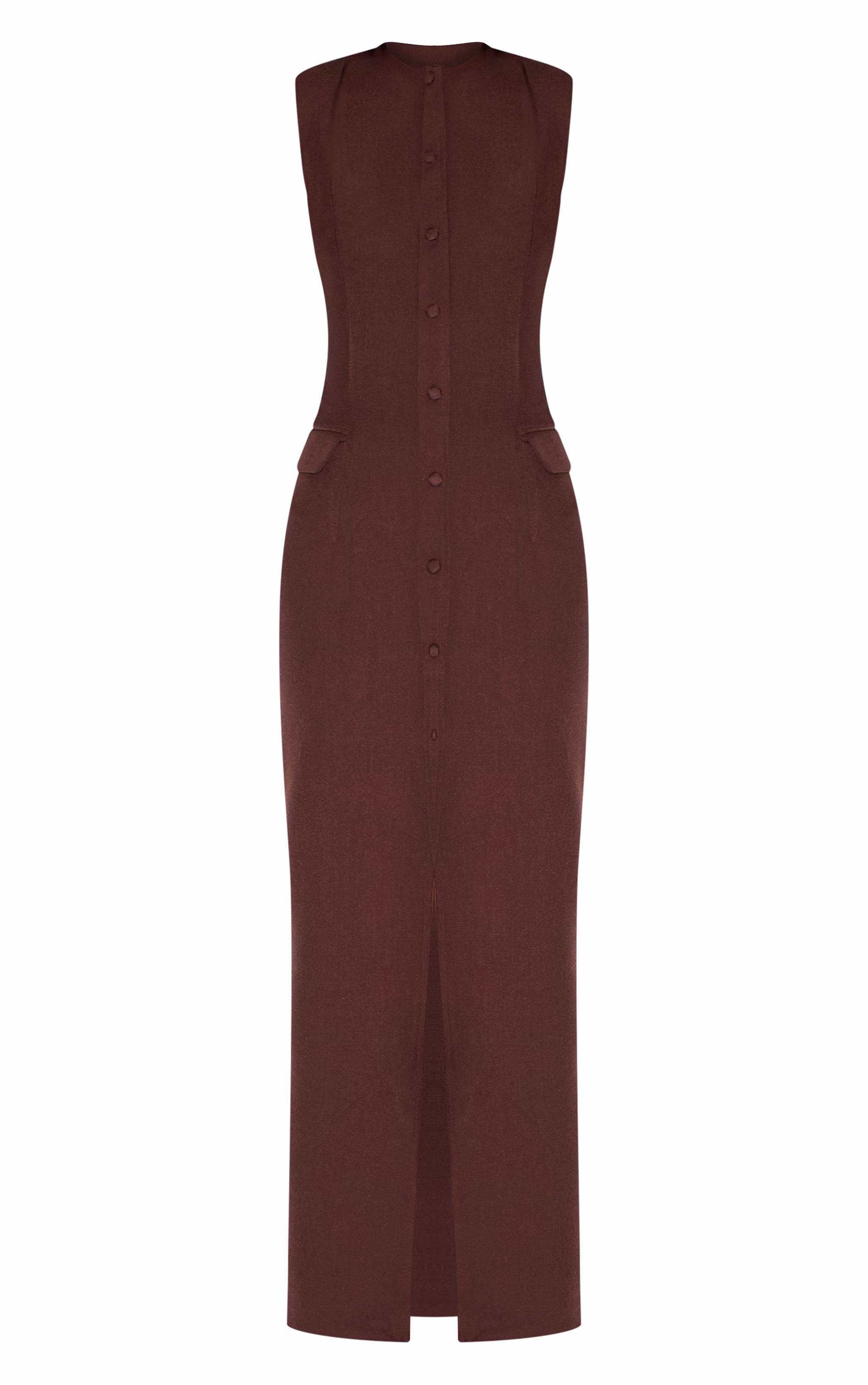 Deep Chocolate Woven Button Maxi Dress