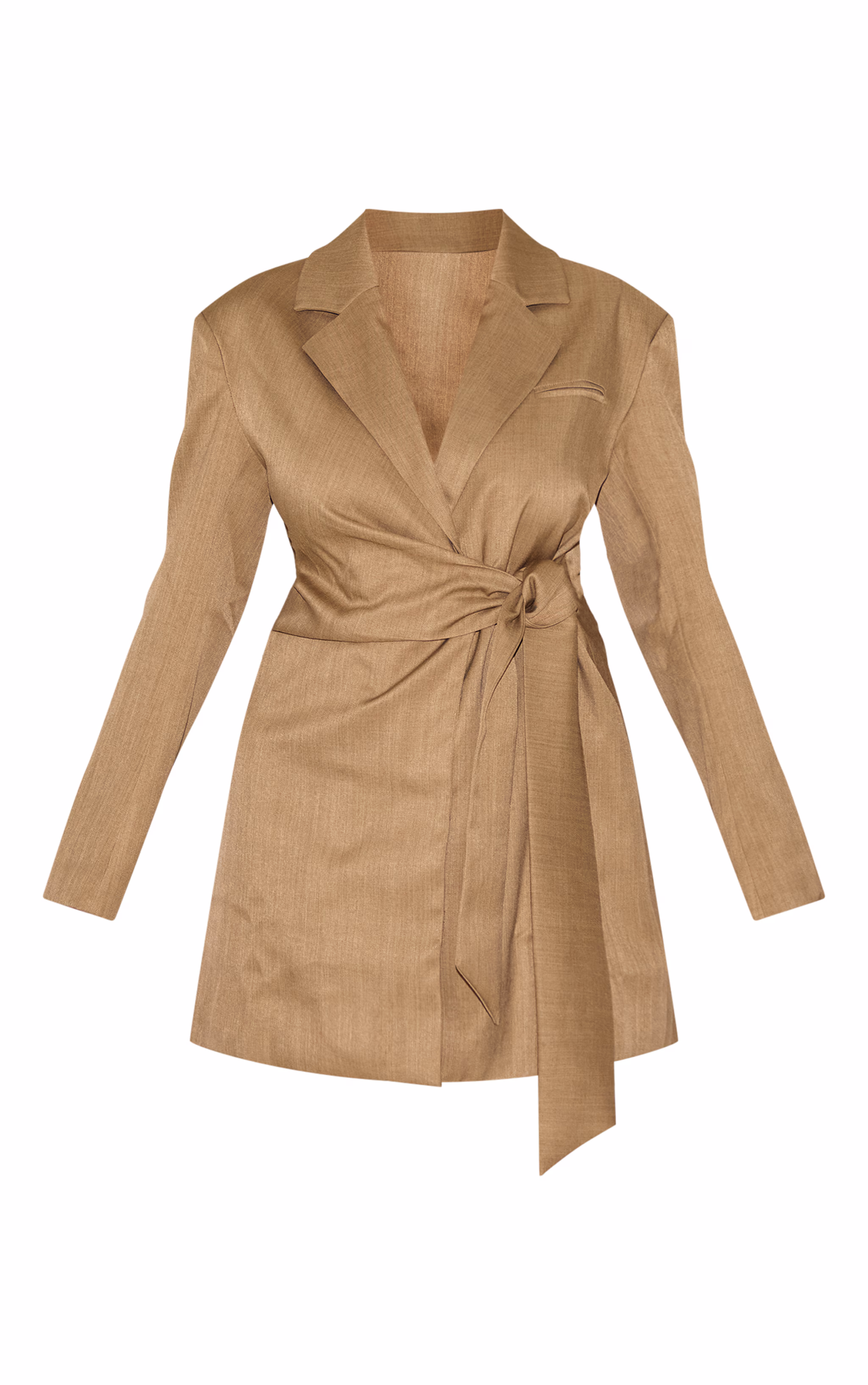 Plus Taupe Woven Blazer Side Tie Mini Dress